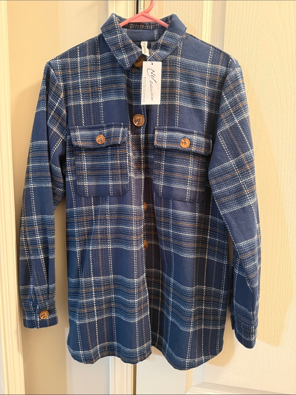 NY Collection Blue Plaid Button-Down Shirt Jacket